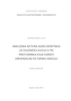 Analogna aktivna audio skretnica za zvučničku kutiju s tri pretvornika koja koristi univerzalnu filtarsku sekciju