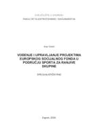 prikaz prve stranice dokumenta Vođenje i upravljanje projektima Europskog socijalnog fonda u području sporta za ranjive skupine