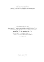 prikaz prve stranice dokumenta Primjena rekurentnih neuronskih mreža za klasifikaciju tekstualnog sadržaja