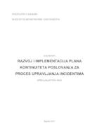 prikaz prve stranice dokumenta Razvoj i implementacija plana kontinuiteta poslovanja za proces upravljanja incidentima